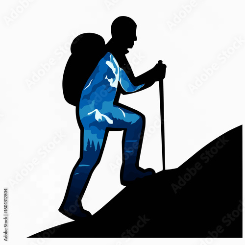 Dynamic silhouette of a male skier in the mountains, an action sport illustration of a person in motion