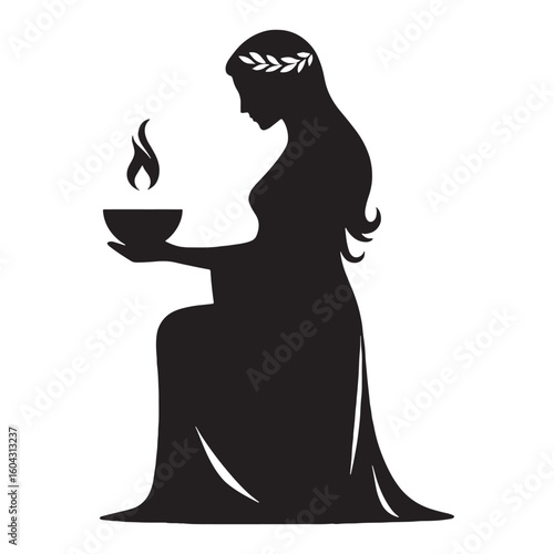Auspicious Hestia digital black visual, accurately portraying this revered deity – Hestia silhouette – Hestia Vector – Silhouette of Hestia – Greek goddess vector

