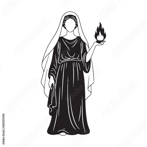 Protective Hestia digital black form, making a strong visual impact in any design – Hestia silhouette – Hestia Vector – Silhouette of Hestia – Greek goddess silhouette

