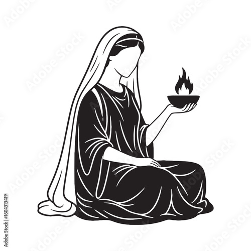Quiet Hestia black vector asset, a truly modern digital image for diverse uses – Hestia silhouette – Hestia Vector – Silhouette of Hestia – Greek goddess silhouette

