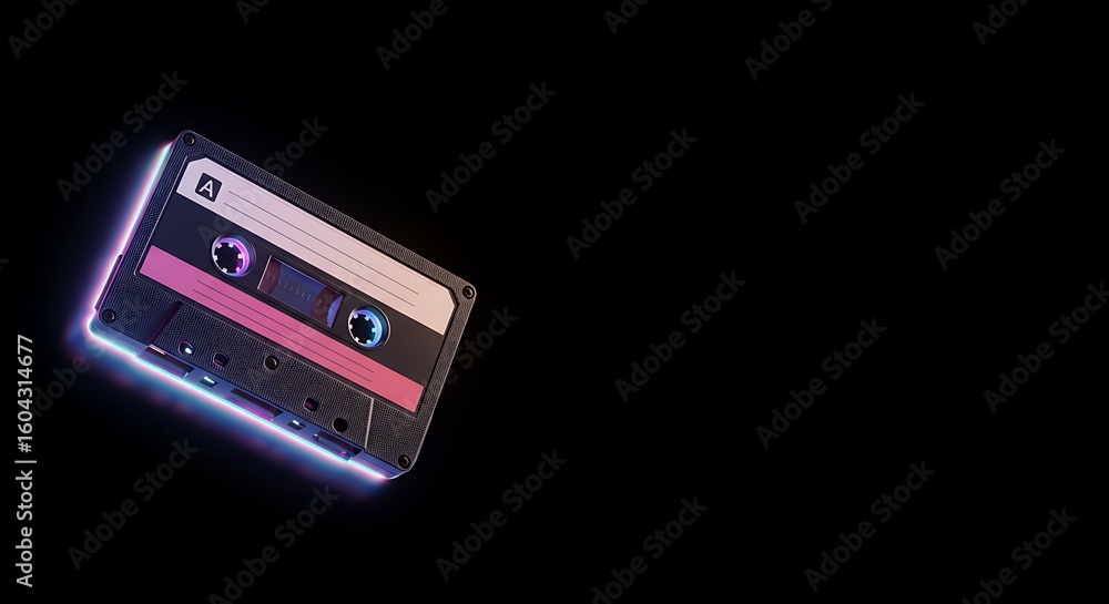 Fototapeta premium Retro cassette tape neon light