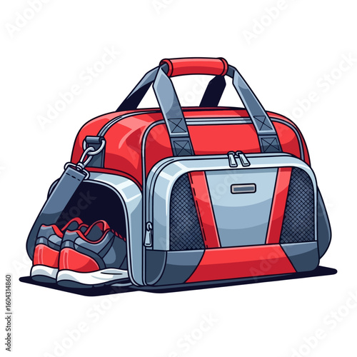 Red Gym Bag Illustration with Athletic Shoes Inside for Workout