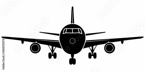 front view black passenger airplane icon