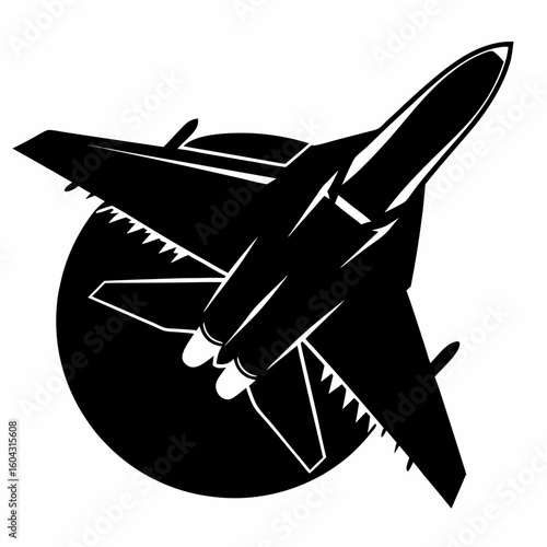 black fighter jet aircraft silhouette icon set