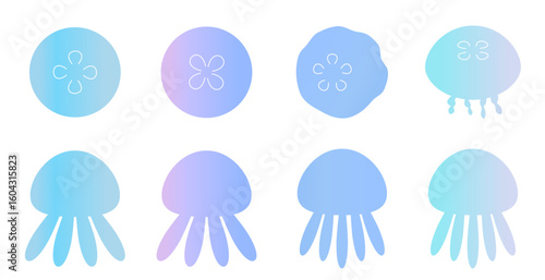 クラゲのアイコンイラスト　夏　海　グラデーション	