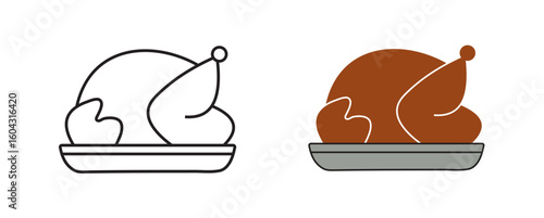 Roasted Turkey or Chicken Icons: Holiday Meal Food Symbol