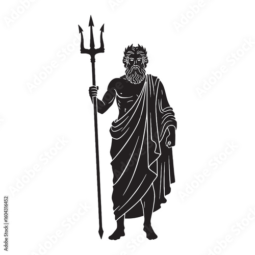 Mighty Poseidon digital black vector, a classic and easily adaptable option – Poseidon silhouette – Poseidon Vector – Silhouette of Poseidon – Greek god vector

