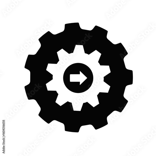 Gear and arrow icon design representing automation and processes with copy space