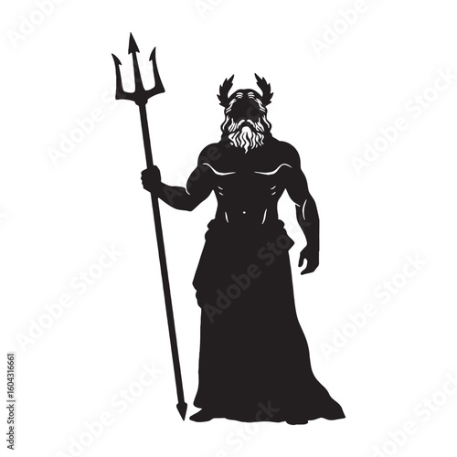 Formidable Poseidon digital black visual, accurately portraying this revered deity – Poseidon silhouette – Poseidon Vector – Silhouette of Poseidon – Greek god vector

