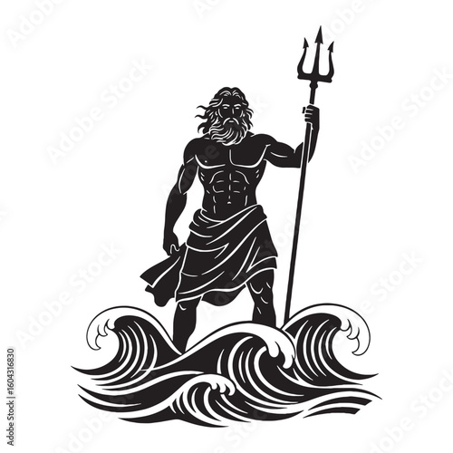 Deep-sea Poseidon digital black form, making a strong visual impact in any design – Poseidon silhouette – Poseidon Vector – Silhouette of Poseidon – Greek god silhouette

