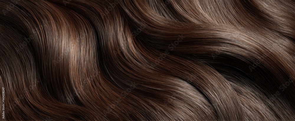 Fototapeta premium The beautiful flowing strands of luxurious brown wavy hair in close-up.