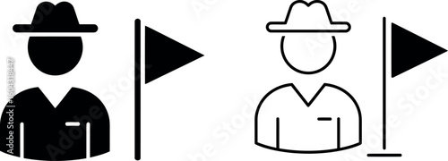 Park ranger icon man with hat and flag