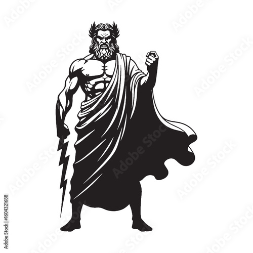 Authoritative Zeus digital black vector, a classic and easily adaptable option – Zeus silhouette – Zeus Vector – Silhouette of Zeus – Greek god vector

