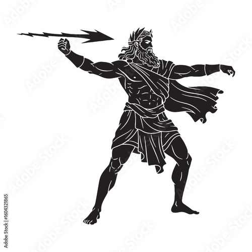 Awe-inspiring Zeus digital black visual, accurately portraying this revered deity – Zeus silhouette – Zeus Vector – Silhouette of Zeus – Greek god vector


