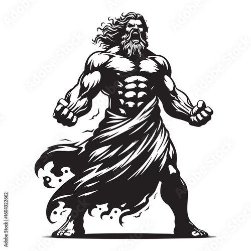 Storm-wielding Zeus digital black silhouette, embodying his unique and formidable features – Zeus silhouette – Zeus Vector – Silhouette of Zeus – Greek god silhouette

