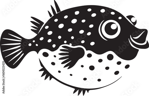 Cute pufferfish with a tiny smile slightly puffed isolated on transparent background