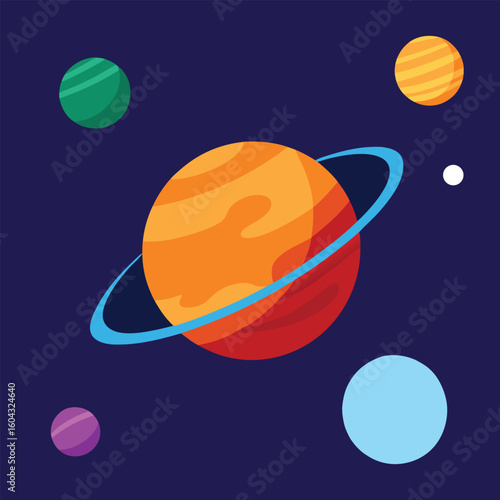Solar System Vector Illustration with Planets Sun and Space Elements