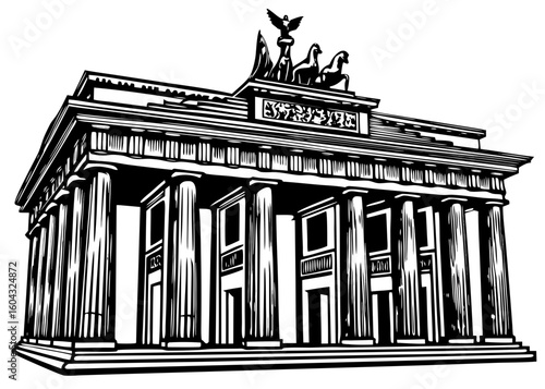 Black and White Brandenburg Gate Illustration - Iconic Berlin Landmark