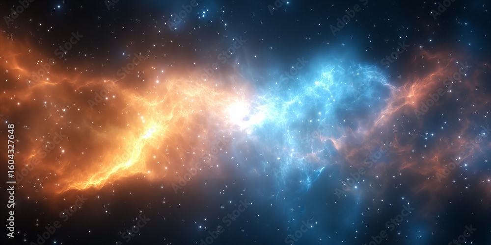 Fototapeta premium Vibrant Blue And Orange Cosmic Nebula With Scattered Stars