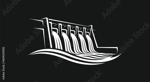 Hydroelectric Dam with Flowing Water Illustration