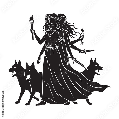 Shadow-dwelling Hecate digital black silhouette, rendered perfectly for clarity and appeal – Hecate silhouette – Hecate Vector – Silhouette of Hecate – Greek goddess silhouette


