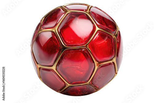 Red, gem-like soccer ball, hexagonal panels