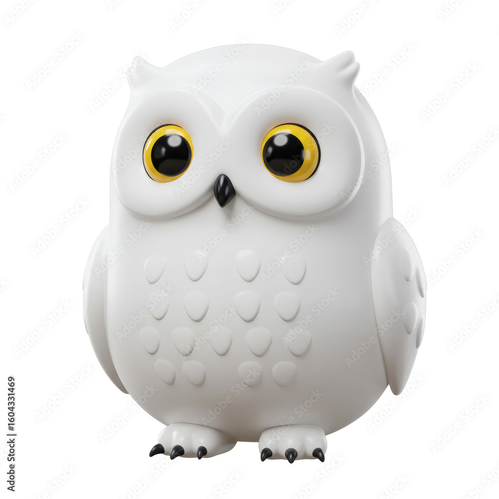Obraz premium Cute white owl figurine with large yellow eyes isolated on transparent background