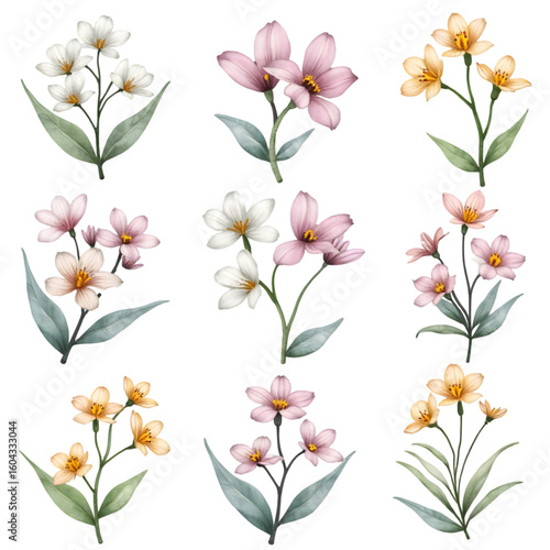 Wallpaper Mural Floral Watercolor Arrangement with Various Flowers Isolated on Black Torontodigital.ca