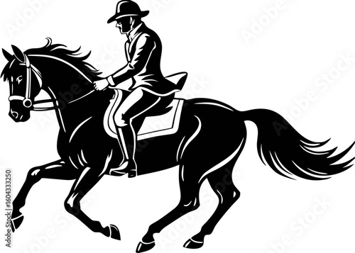 
Black and White Equestrian Rider on Horse - Horseback Riding Silhouette