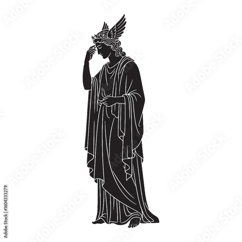 Ephemeral Hypnos digital black form, making a strong visual impact in any design – Hypnos silhouette – Hypnos Vector – Silhouette of Hypnos – Greek god silhouette

