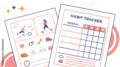 Visualizing healthy habits a weekly habit tracker with illustrated activities and goal setting icons for fitness and well being