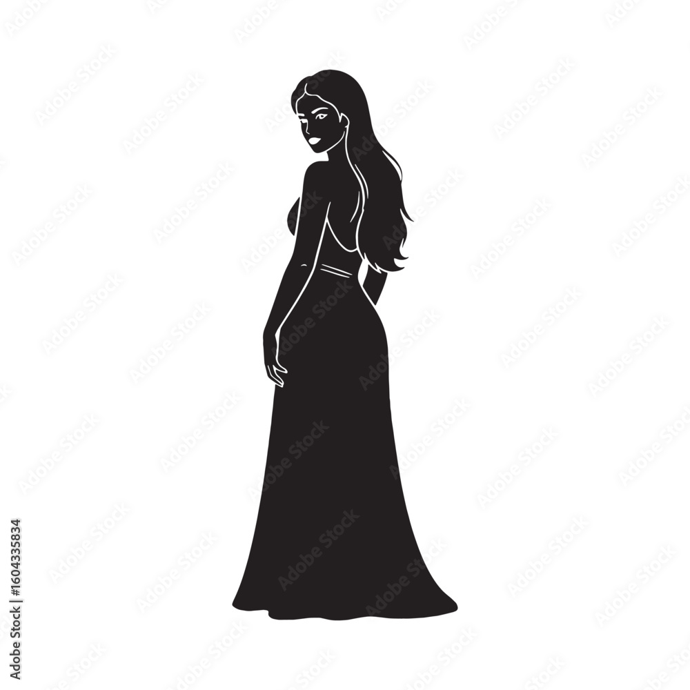 Fototapeta premium Captive Persephone digital black silhouette, embodying her unique and poignant features – Persephone silhouette – Persephone Vector – Silhouette of Persephone – Greek goddess silhouette