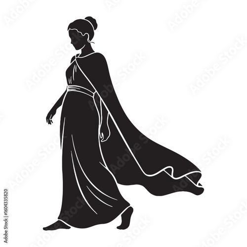Sovereign Persephone digital black vector, representing the queen of the dead's unforgettable appearance – Persephone silhouette – Persephone Vector – Silhouette of Persephone – Greek goddess vector

