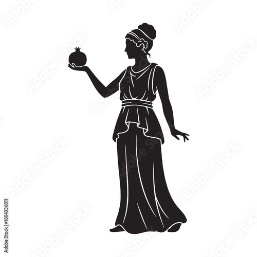 Blooming Persephone digital black silhouette, showcasing her distinctive and vibrant form – Persephone silhouette – Persephone Vector – Silhouette of Persephone – Greek goddess vector

