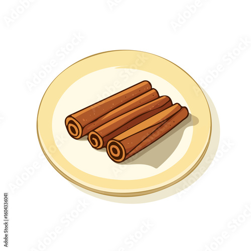 My Simple flat 2D icon of cinnamon on plate isolated on a white background, vector design, ideal for animation, vector, web design, digital illustrations, and minimalist