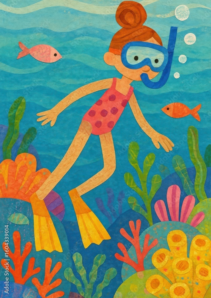 Fototapeta premium Colorful underwater adventure illustration.