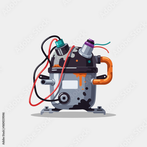 Isolated Refrigeration Compressor Unit with Wires and Orange Elements Illustration