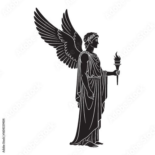 Shadowed Thanatos digital black silhouette, embodying his unique and poignant features – Thanatos silhouette – Thanatos Vector – Silhouette of Thanatos – Greek god silhouette

