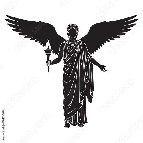 Somber Thanatos digital black silhouette, showcasing his distinctive and quiet form – Thanatos silhouette – Thanatos Vector – Silhouette of Thanatos – Greek god vector

