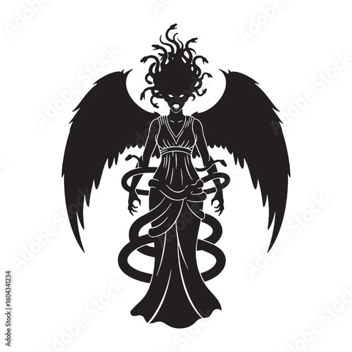 Ruthless Tisiphone digital black graphic, a high-quality asset for all digital creations – Tisiphone silhouette – Tisiphone Vector – Silhouette of Tisiphone – Greek goddess silhouette

