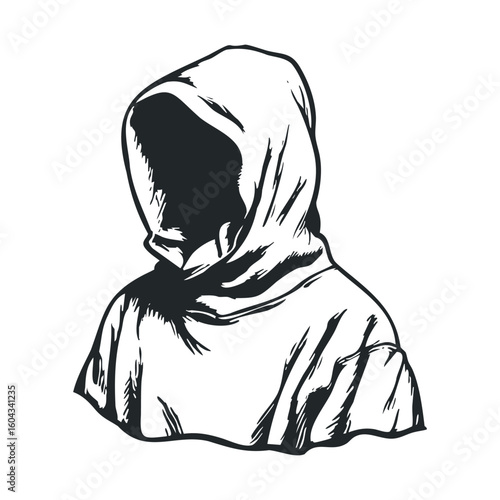Mysterious figure in hooded cloak gazing into the distance