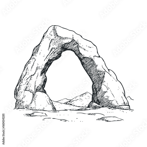 Natural rock arch formation in desert landscape sketch design