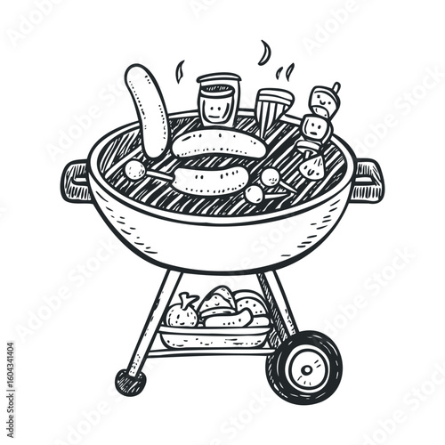 Grilling sausages and veggies for outdoor fun