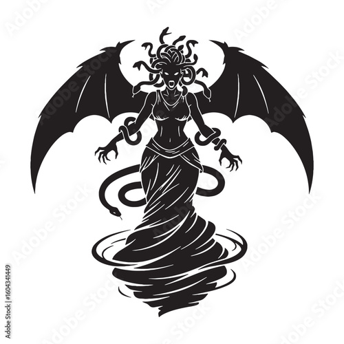 Haunting Tisiphone digital black silhouette, rendered perfectly for clarity and appeal – Tisiphone silhouette – Tisiphone Vector – Silhouette of Tisiphone – Greek goddess silhouette

