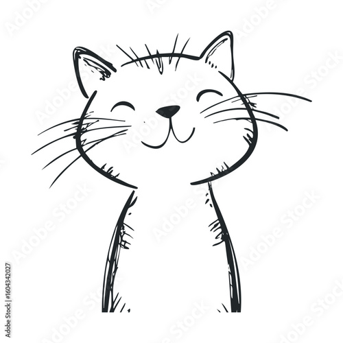 Cute cartoon cat smiling happily in playful design