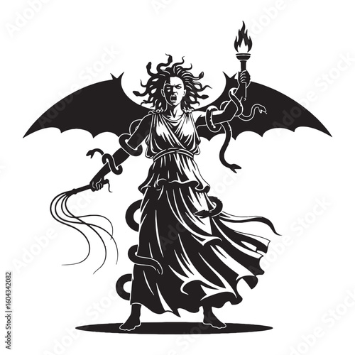 Shadowy Tisiphone black vector asset, a truly modern digital image for diverse uses – Tisiphone silhouette – Tisiphone Vector – Silhouette of Tisiphone – Greek goddess silhouette

