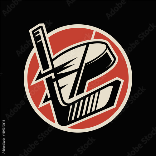 Vintage Hockey Stick and Puck Icon in Retro Style
