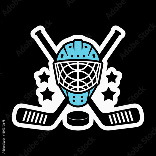 Hockey Goalie Mask with Sticks and Stars Illustration
