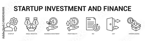 Startup Investment and Finance Modern and clean web banner illustration featuring thematic icons for visual communication