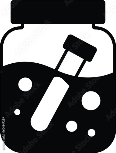 Icon of a test tube submerged in a jar of liquid with bubbles
